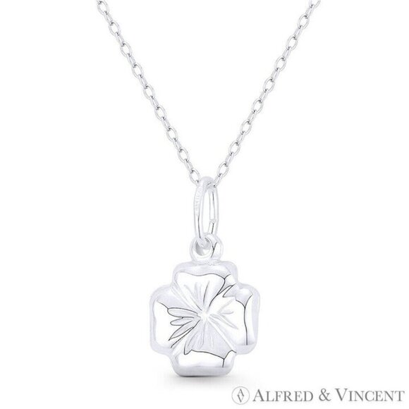 4-Leaf Shamrock Irish Luck Charm Reversible 3D Pendant in .925 Sterling Silver - Picture 1 of 1